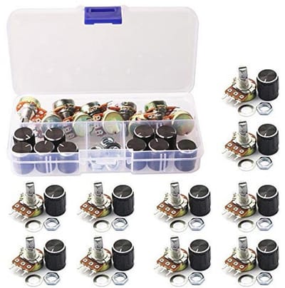 10 Stuks B10K Ohm Lineaire Roterende Potentiometer met Gekartelde As en Zwarte Knoppen