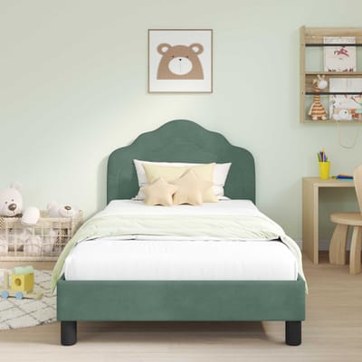 vidaXL - Kinderen - bedframe - met - hoofdboard - Zeegroen - 90 - x - 200 - cm - Fluweel