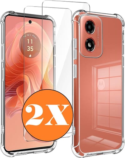 Hoesje Geschikt voor Motorola E14 / G04 / Moto G24 Hoesje transparant Anti Shock silicone Hoesje Geschikt Voor Motorola E14 / G04 / Moto G24 Screenprotector Glazen 2 pack