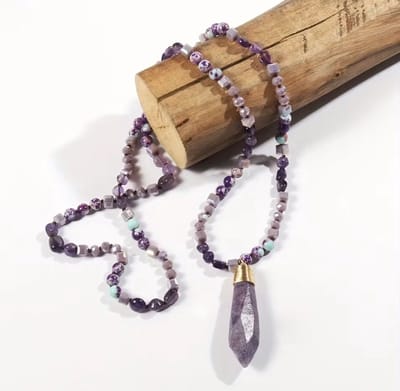 Boho edelsteen lange ketting - kralen ketting PAARS kleur - Amethist
