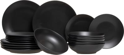 Studio Tavola Serviesset Black Tie Zwart 18-delig - Servies Set 6 Personen - Modern Design Aardewerk - Vaatwasser- & Magnetronbestendig