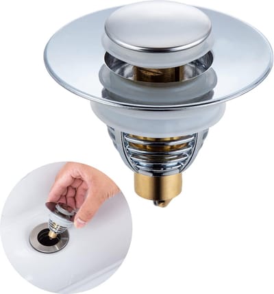 JGS ® Diameter 34-38 mm RVS universele pop-up plug spoelbak met 2 afdichtingen, afvoerplug afvoerfitting met anti-verstoppingszeef, voor opzetwastafel, badplug