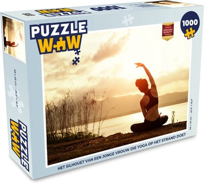 Puzzel Het silhouet van een jonge vrouw die yoga op het strand doet - Legpuzzel - Puzzel 1000 stukjes volwassenen