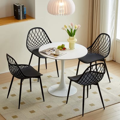 EGGREE eettafel en stoelen - 4 zwarte eetkamerstoelen - tafel Ø 80 cm - voor bar - café en restaurant