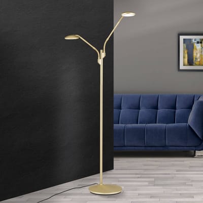 ORION LED vloerlamp Cobra, 2-lamps, messing-mat