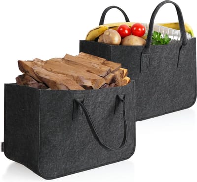 Famanu – Set van 2 extra grote vilten draagtassen, robuuste opbergtassen voor boodschappen hout speelgoed en strand