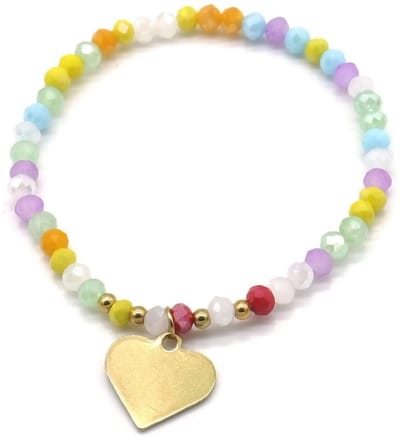Kralenarmband - kralen - armband – accessoire – sieraad - elastiek - goudkleurig - multicolor - hartje - liefde - amour - hip - trendy - tijdloos - geschenk - cadeau - feest - feestdagen - verjaardag - dames - vrouwen - unisex – valentijn – cadeau
