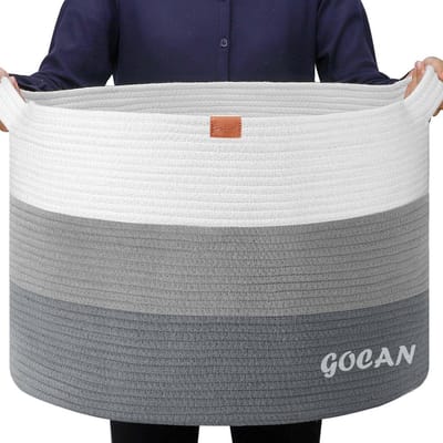 Extra Grote Katoenen Opbergmand - Geweven Wasmand voor Kleding, Dekens, en Speelgoed met Handvatten