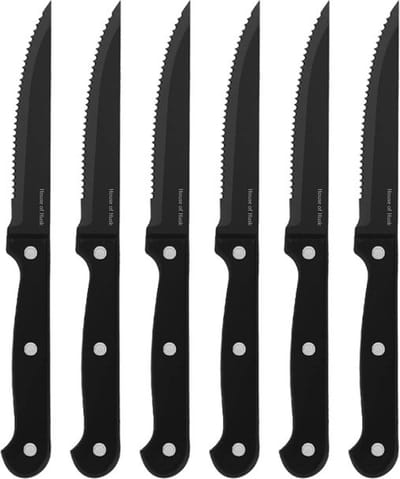 House of Husk 6 Stuks Steakmessen - Messenset -  RVS - 23cm - Zwart