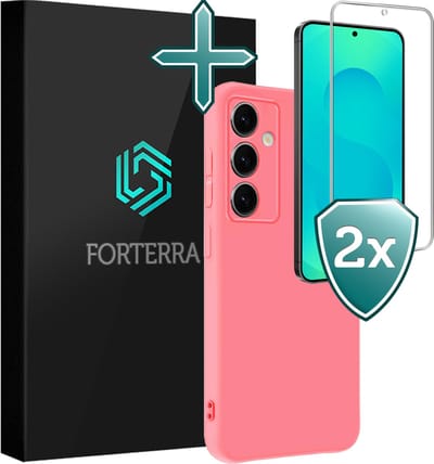 Hoesje Met 2x Screenprotector - Geschikt voor Samsung Galaxy S25 FE - Sterk & Shockproof - Telefoon Hoes - Back Cover - Siliconen Case - Lichtroze