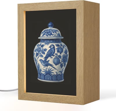 Tafellamp 15x20 cm - LED lamp - Pot - Delfts Blauw - Bloemen - Decoratieve tafellampen - Dimbaar - Tafellampje slaapkamer - Woonkamer binnen