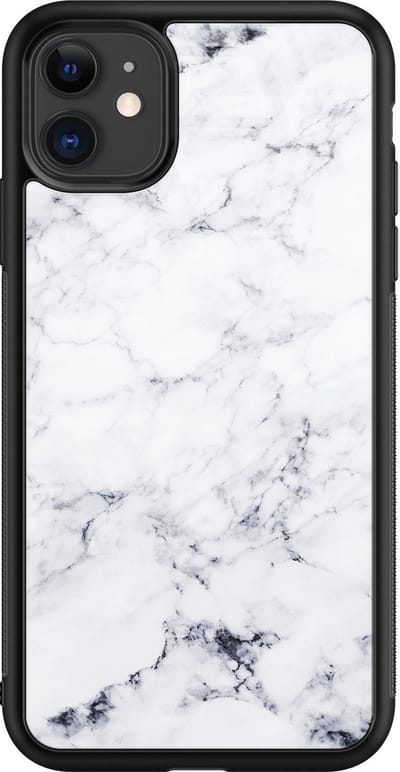 Hoesje geschikt voor iPhone 11 - Marmer grijs - Luxe Glazen Hardcase - Marmer - Grijs - Leuke Telefoonhoesjes