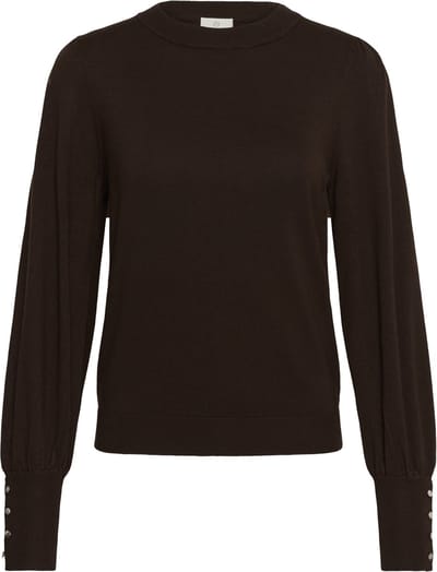Kaffe KAlizza Round Neck Pullover Buttons Dames Trui - Coffee Bean