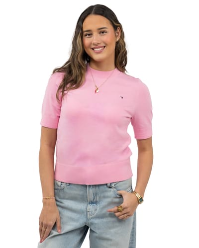 Tommy Hilfiger Fine Knit Jersey Short Sleeve Jumper Rose Petal Taglia: M | Maglioni a maglia Outlet | Donna | Rosa