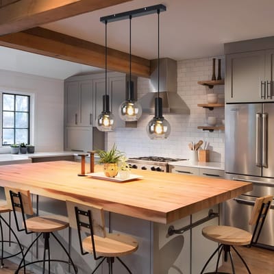 Glitzerlife - Hanglampen - Vintage Industrial stijl - 3xE27 - Hoogte verstelbaar - Rookglas metaal - Ø40cm - Smoky grijs - Hanglampen Eetkamer Verstelbaar - Woonkamer Slaapkamer Kantoor