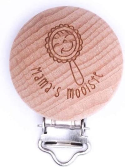 Speenclip Mama’s mooiste – 2 stuks – Beukenhout – Naturel – Kraamcadeau