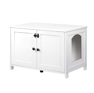 Kattenbak Kast - Kattenbak Ombouw Met 2 Deuren Makkelijk Schoon Te Maken - Kattenkast Anti-Kattenpoep Design - Wit