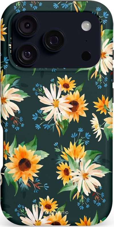 Casetastic hoesje geschikt voor Apple iPhone 17 Pro - MagSafe - Dubbellaagse bescherming - Zonnebosjes - Fashion Case - Donkergrijs Beige Saliegroen Goud
