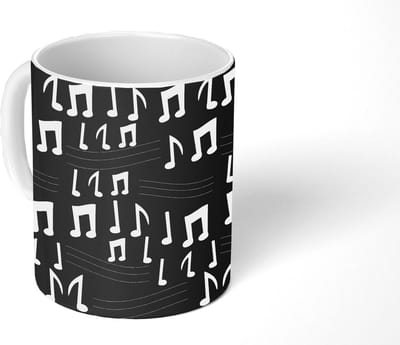 Mok - Koffiemok - Muziek - Zwart Wit - Patroon - Mokken - 350 ML - Beker - Koffiemokken - Theemok