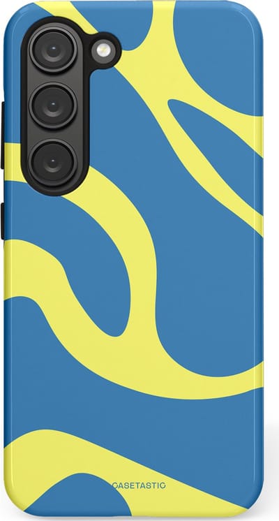 Casetastic hoesje geschikt voor Samsung Galaxy S23 - Dubbellaagse bescherming - Blauwe Gele Zee Stranden - Fashion Case - Lavendel Goud Lichtblauw