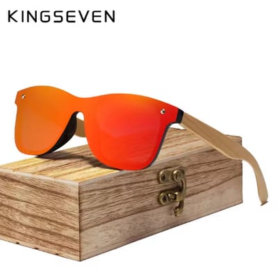 KINGSEVEN Zonnebril H5504 - Rood – Heren - Vrouwen - Gepolariseerd - UV400 - Bamboe - Randloos