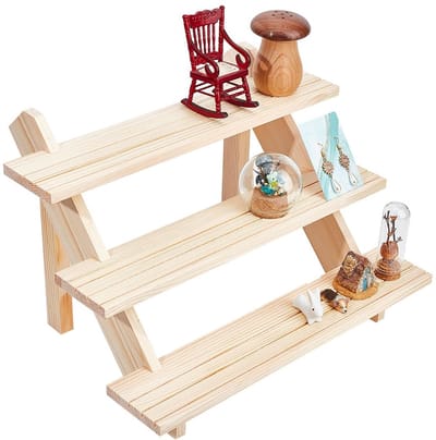 Unyqoos ® Stijlvolle Drievoudige Houten Sieraden Displaystandaard met Verwijderbare Kaarten voor Oorbellen en Ringen