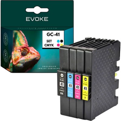 Evoke Compatibele Gelinkt voor Ricoh Gc41 Gc-41 XL 4X Cmyk: Zwart, Cyaan, Magenta, Geel 136 ml 6930 Pagina's Aficio Sg2100N K3100Dn 3100Snw 3110Dn 3110Dnw 3110N 3110Sfnw 3120B Sf 3120B Sfn 3120B Sfnw