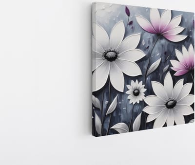 Saammp Canvas Schilderij - grijs - paarse - Bloemen - Abstract - 20x20 - Foto op canvas - Wanddecoratie - Muurdecoratie Woonkamer - Kantoor Decoratie