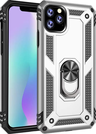 Anti-Shock Hybrid Ring Armor Hoesje - Geschikt voor: iPhone 12 -  zilver