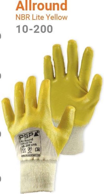 12x 12 paar - Werkhandschoenen PSP 10-200 Allround NBR Lite, Ademende rug Geel (per 12 paar), maat 7