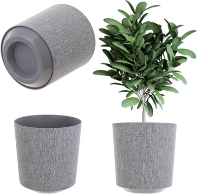 KADAX Decoratieve bloempot, ronde plantenpot, kunststof bloempot, plantenpot voor teelt van planten, kruidenpot voor binnen en buiten (grijs, 25 cm)
