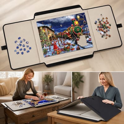 Dutchers® Puzzeltafel - Draagbaar puzzelbord voor 1000 stukjes - Puzzelplank - Puzzelmat inklapbaar - Puzzelkoffer - Portapuzzle - Puzzelmap - Grijs
