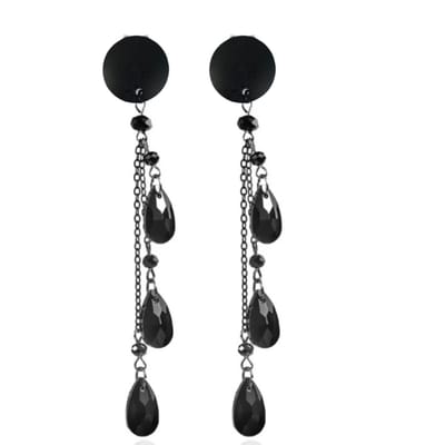 Clipoorbellen -zwart- lang- kralen- geen gaatje- Charme Bijoux