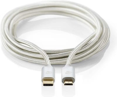 Nedis USB-Kabel - USB 2.0 - USB-C Male - USB Micro-B Male - 10 W - 480 Mbps - Verguld - 2.00 m - Rond - Gevlochten / Nylon - Aluminium - Cover Window Box