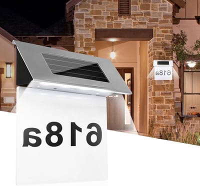 Huisnummer met LED-verlichting op zonne-energie van roestvrij staal - Buitenverlichting voor huis - Waterdicht en met schemerschakelaar - Duurzaam energiezuinig ontwerp - Modern en functioneel - Eenvoudige installatie.