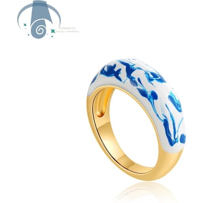 Blauw Wit Porseleinen Ring Chinese Stijl Keramische Sieraden Watergolf Oliedruppelring Mode Antiek Vintage Cadeau Voor Vrouwen Mannen white