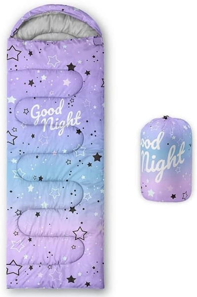 Slaapzak Kinderen - Kampeerzak Outdoor - Buiten Kamperen - Lichtgewicht Warm - 80x230cm - Paarse Sterren