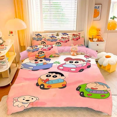Cartoon Crayon Shin-chan dekbedovertrek met kussensloop, schattige jongens en meisjes beddengoedset, slaapkamer thuis 2/3 stuks 135x200cm white
