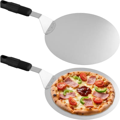 2 Pack Pizza Peel 25,5 cm - RVS Pizza Paddle met Zwart Plastic Handvat voor Oven, Ideaal voor Zelfgemaakte Pizza's, Brood en Taarten Bakken