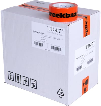 TD47 Verpakkingstape Breekbaar / Fragile 50mm x 66m Oranje (36 rollen)