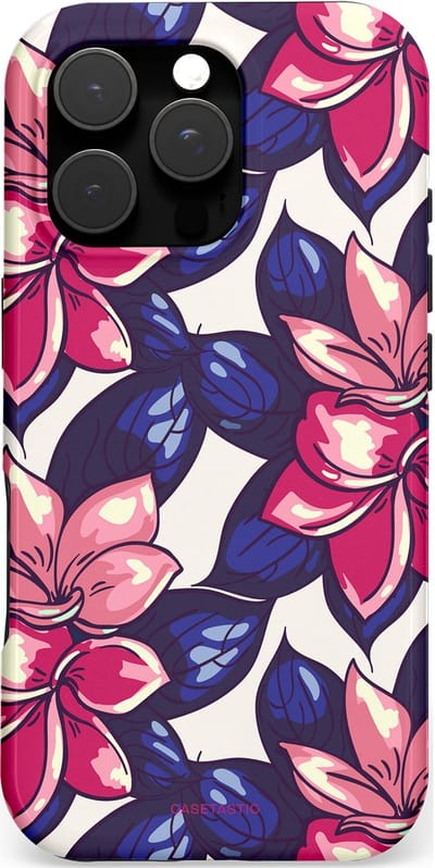 Casetastic hoesje geschikt voor Apple iPhone 16 Pro - MagSafe - Dubbellaagse bescherming - Tropen paradijs - Fashion Case - Donkerblauw Roze Koraal Lila