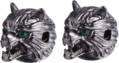longziming -Wolfskop Charm - Wolf Hoofd Bedel - Sieraad Onderdeel - Zirkon Groene Ogen - Koperlegering - Duurzame Afwerking - Veelzijdig Voor DIY Projecten - 2 Stuks