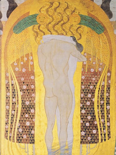 Allernieuwste.nl® Canvas Schilderij Gustav Klimt Een Kus voor de Hele Wereld - Symbolisch - Goud en Kleur - 60 x 90 cm