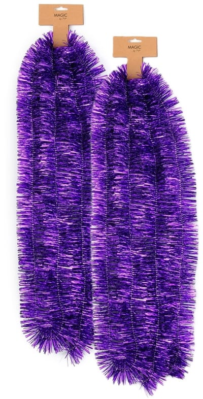 Inge Christmas Decor Kerstslinger - 2x - paars - folie - 270 x 7,5 cm - lametta - kerstboomslinger - kerstversiering
