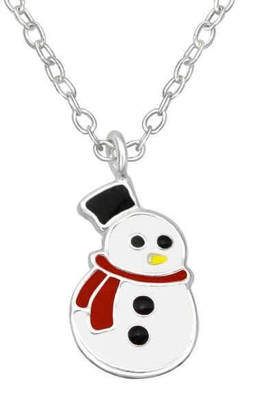 Joy|S - Zilveren sneeuwpop hanger 7 x 11 mm met ketting 39 cm - winter kerst