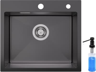 SOFETIY MAX Spoelbak Keuken 50 x 45 cm - Spoelbakken Keuken Met Zeepdispenser 300ML - Spoelbakken Met Waterafvoersysteem & Overloop - Wasbak Keuken Antraciet