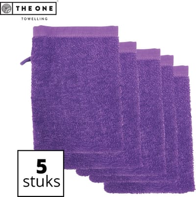 The One Towelling Washandjes - 16 x 21 cm - 5 Stuks - Washanden - Voordeelverpakking - 100% Katoen - Paars