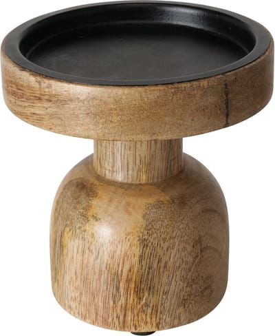 Kandelaar hout naturel zwart metaal 12 cm Boltze