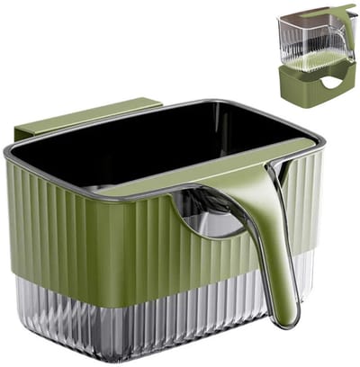 Hangende prullenbak - Prullenbak voor op het aanrecht - Multifunctionele prullenbak voor aan de muur - ABS-materiaal - Met schraper - Geschikt om op te hangen aan kastdeuren of naast de gootsteen te plaatsen - Groen
