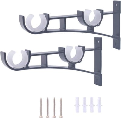 Dubbele Gordijnbeugels - Roedehouders Set - Gordijn Ophangen - Aluminium Legering Stevig - 1 Inch Max Diameter - Zwart